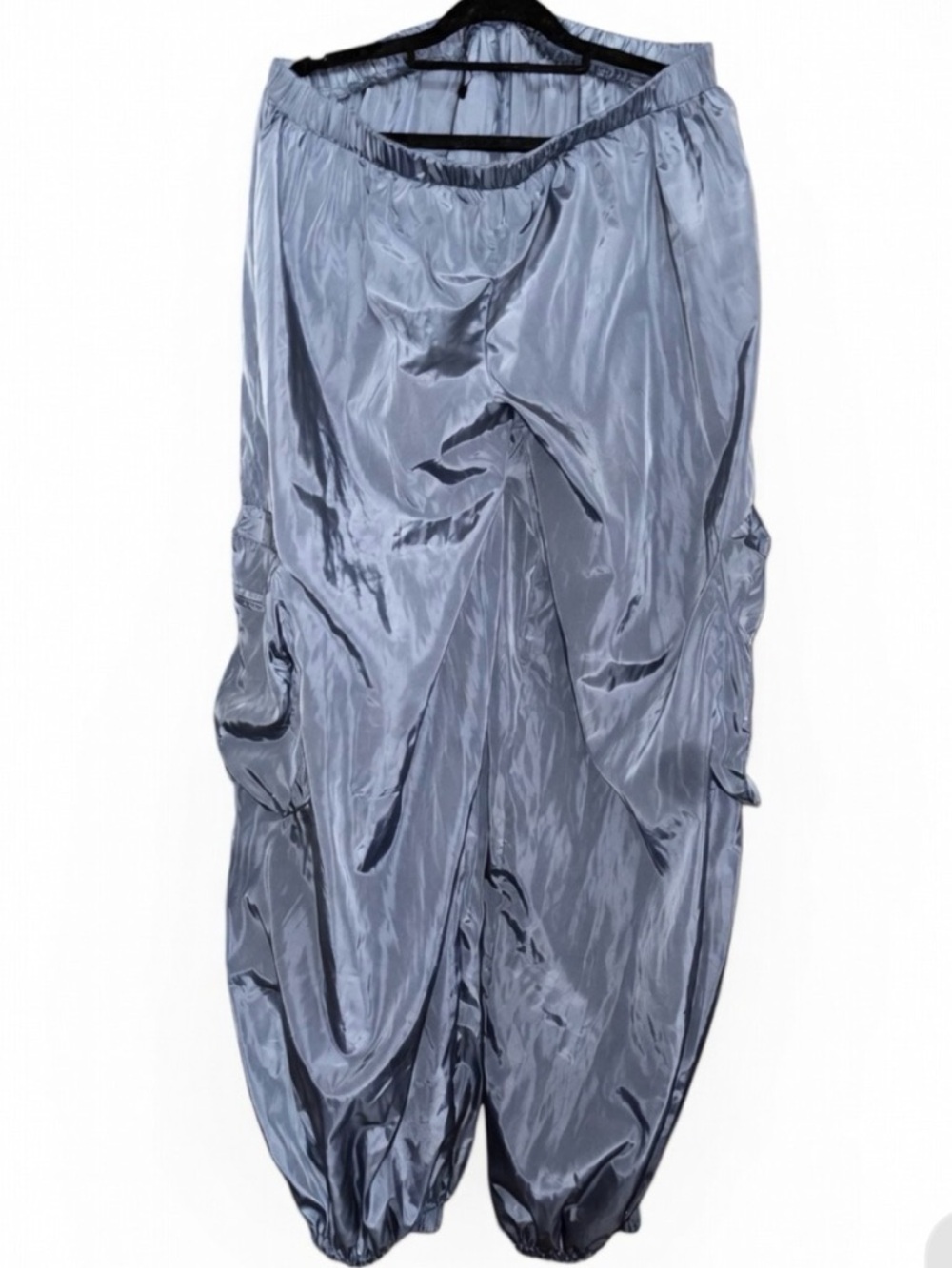 Fashion Nova Satin Cargo Joggers in Steel Blue
